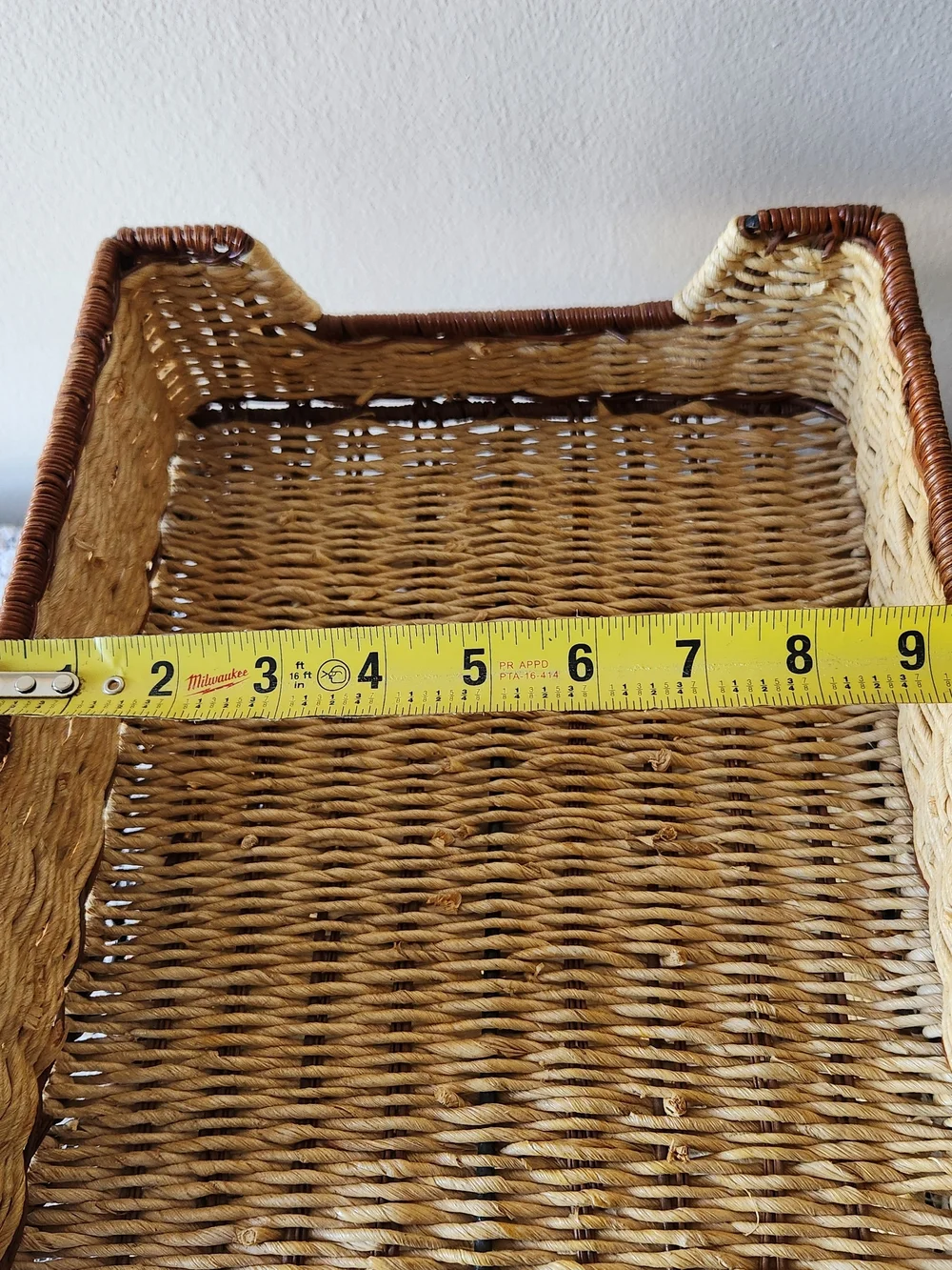 Woven Two-Tier Rattan Desk Organizer in Natural and Dark Brown